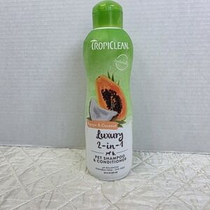 NIB~TropiClean Papaya &Coconut Luxury 2-in-1 Shampoo & Conditioner for Pets 20oz